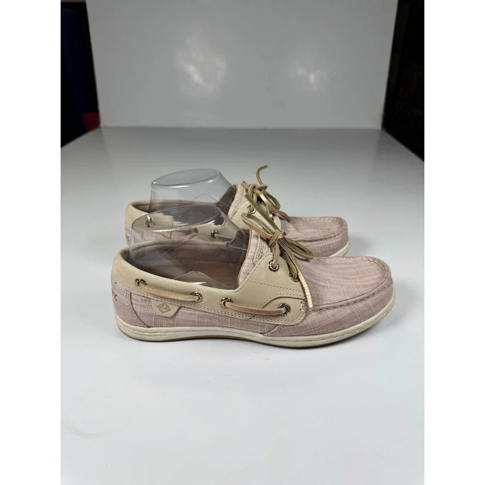 Sperry Koifish STS86519 Womens 7.5 Linen Pink Sparkle Moc Toe Lace Up Boat Shoes
